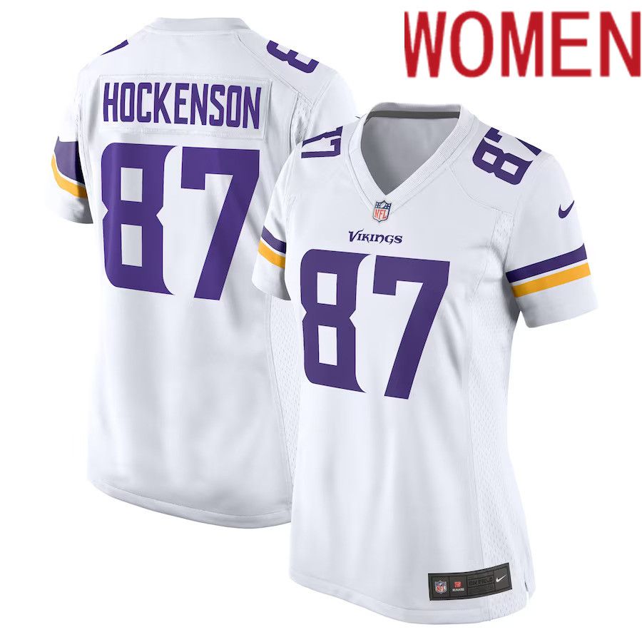 Women Minnesota Vikings 87 T.J. Hockenson Nike White Game Player NFL Jersey